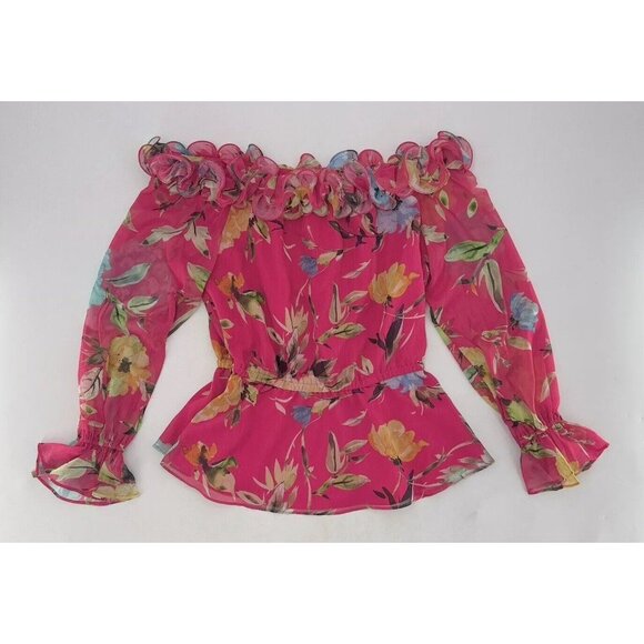 Adrianna Papell Women’s Ruffled Off The Shoulder Blouse Top‎ Size 2 Festival - Picture 1 of 11